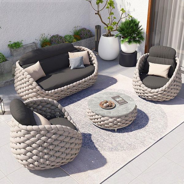 

high-end outdoor sofa villa sales office terrace rattan chair coffee table waterproof sunscreen leisure furniture camp