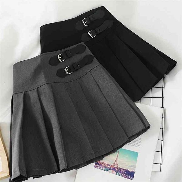 

heliar jk preppy pleated grey a-line mini wide leg harajuku spring skirts for women 210412, Black