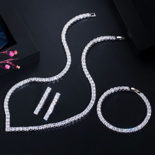

t0163 selling bridal dress accessories necklace earrings bracelet three piece set super flash aaa zircon jewelry, Black