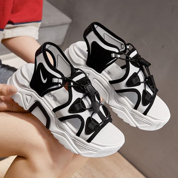 

sandals women's 2021 leather high rise shoes korean fashion leisure sports, Black