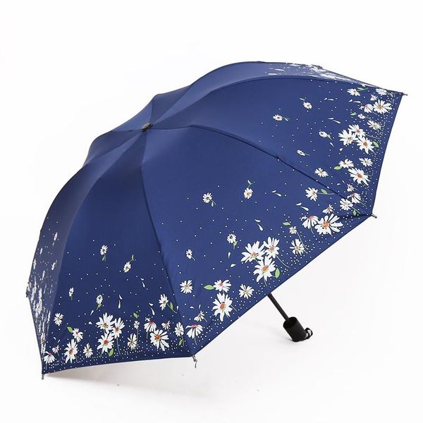 

umbrellas daisy black coating sun-shading sunny umbrella windproof three folding 8 bone car luxury large business