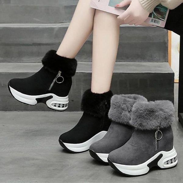 

boots women winter warm fur sneakers platform snow ankle female causal shoes for botas mujer, Black