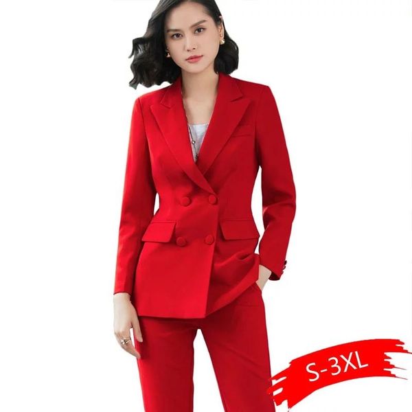 

women's two piece pants 2021 office work blazer suits of ol women suit blazers jackets with trouser pieces set red pink blue, White