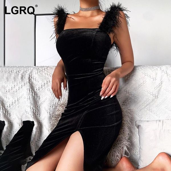 

casual dresses [lgrq] women black feathers strap dress strapless neck sleeveless loose fit fashion tide spring summer 2021 19d219, Black;gray