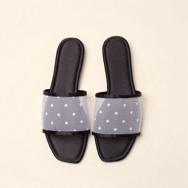 

slippers shoes big size ladies' slipers women luxury slides loafers flat 2021 designer fabric pu fashion polka dot rubber, Black