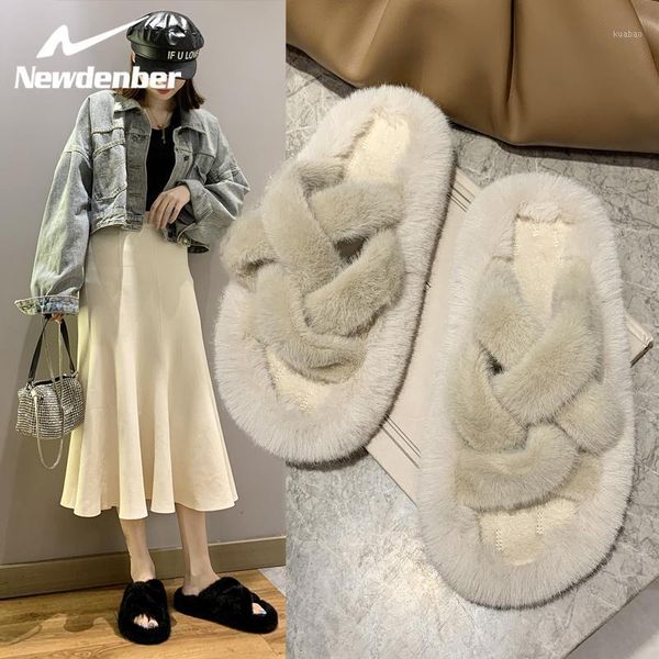 

winter women house furry slippers fashion faux fur warm shoes slip on flats female home slides black plush1