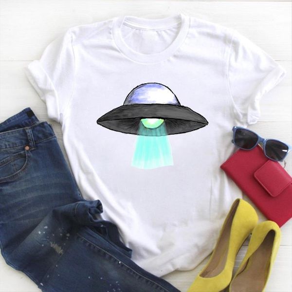 

cartoon ufo cute fashion women t shirts 90s print summer tee clothes womens, White
