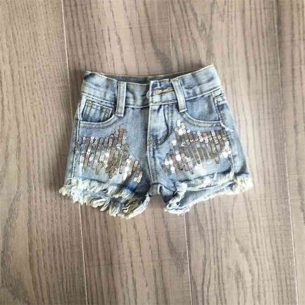 

summer gilrs sequins denim shorts jeans 210317, Blue