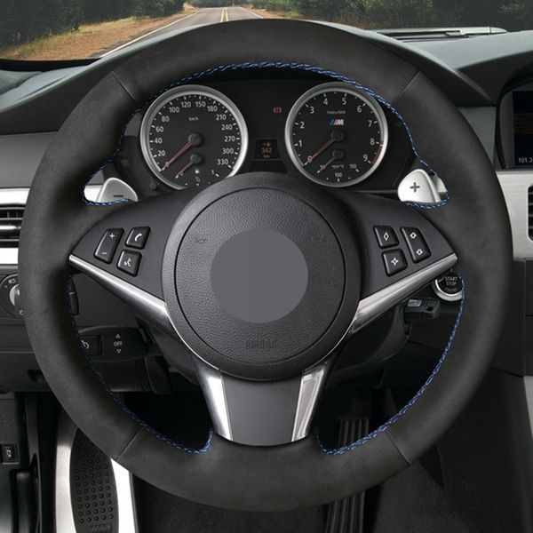 

diy black suede car steering wheel cover for bmw e60 e61 touring 530d 545i 550i e63 coupe e64 630i 645ci 650i 2003-2010