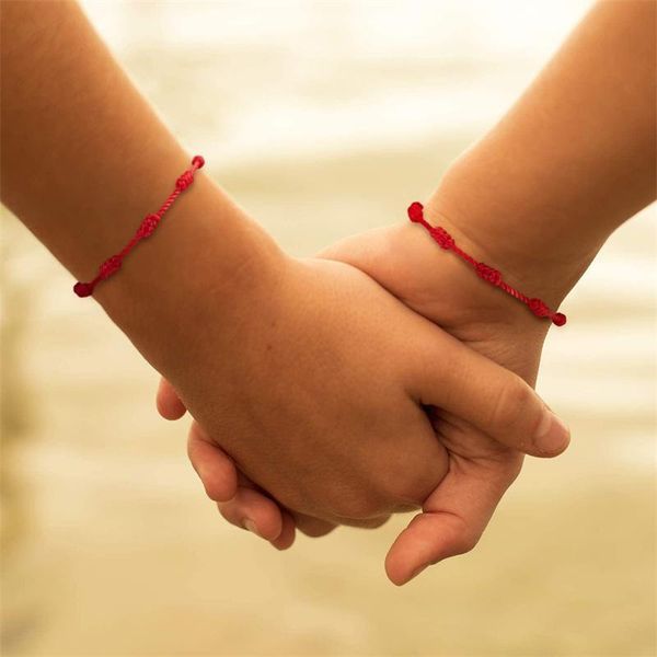 

charm bracelets 7 knots red string for protection good luck amulet success prosperity handmade rope lucky couple, Golden;silver