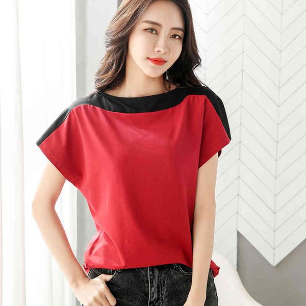 

women's t-shirt camisas mujer contrast color summer t women new tshirt short sleeve woman clothes cotton tee femme 2gqc, White