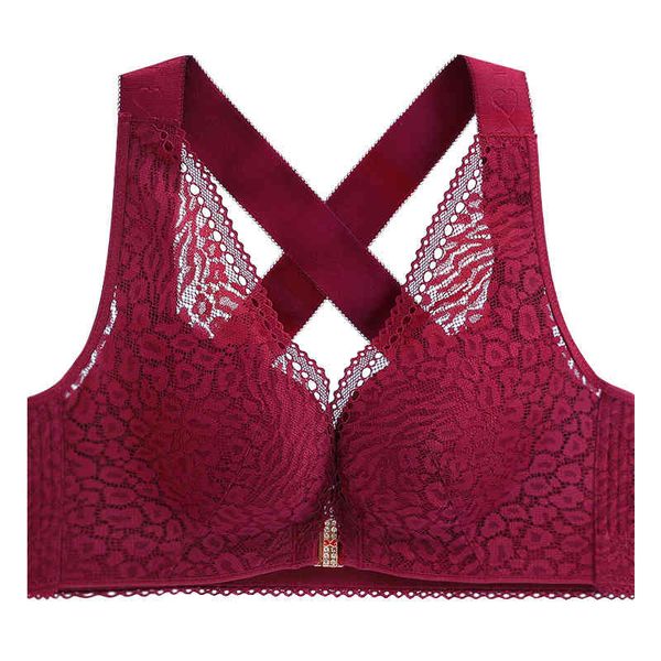 

fashion wireless front buckle lace lingeries women beautiful back bras plus size 120de 52de women's underwear bralette, Red;black
