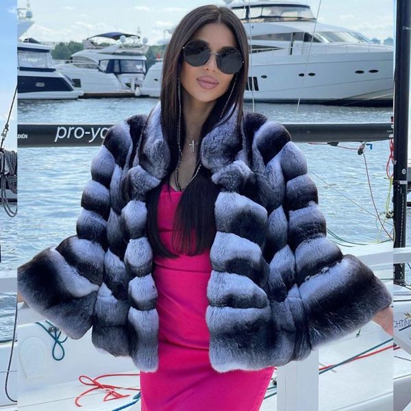 

women's fur & faux short real rex jacket stand collar winter fashion overcoats luxury woman warm coat outwear, Black