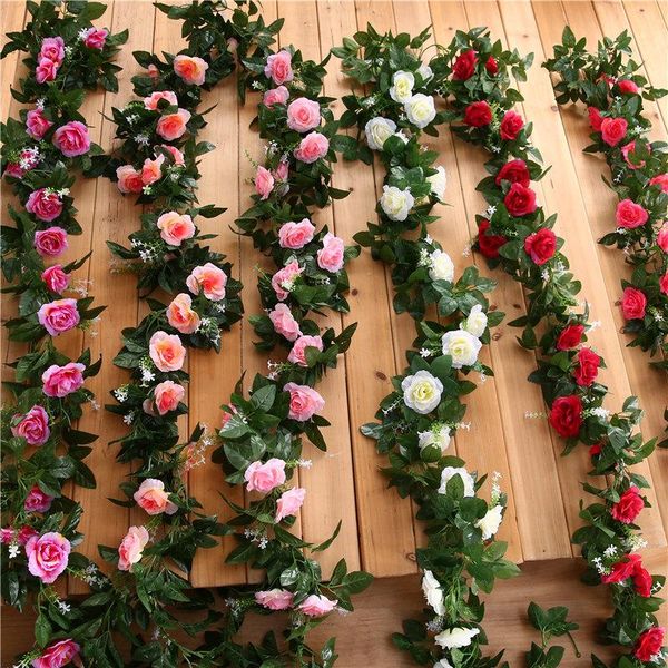 

decorative flowers & wreaths 2.4m/7.8ft artificial silk rose flower wisteria vine rattan hanging garland for wedding party home garden decor