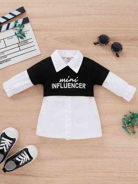 

baby letter graphic crop tee & solid blouse she, Blue