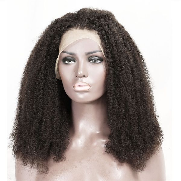 

4c afro kinky human virgin with baby hair transparent small knots brazilian lace frontal wigs for bla women, Black