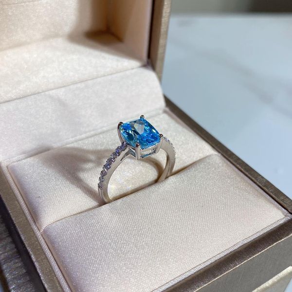 

luxury designer jewelry women 925 sterling silver rings diamond sapphire engagement ring bague dame B brand anello gift original box, Golden;silver