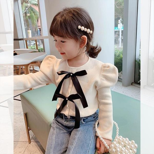 

baby girl sweet bow knit sweater spring autumn clothes girls kids princess children wear 2 8age, Blue