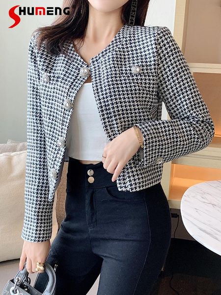 

short jacket female 2021 spring french style wild slim round neck long sleeve coat for women women's jackets, Black;brown