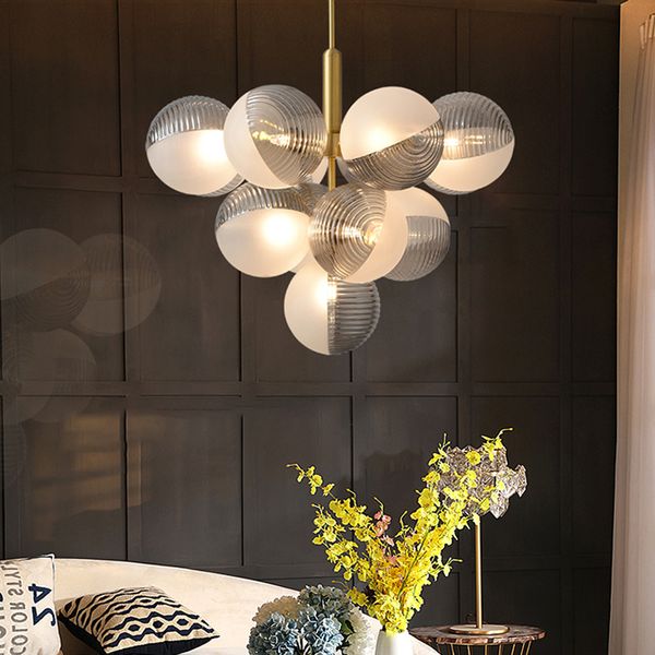Lampadario moderno della lampadario per soggiorno / camera da letto Nordic Glass Ball Lighting Creative Dinning Room Fixture