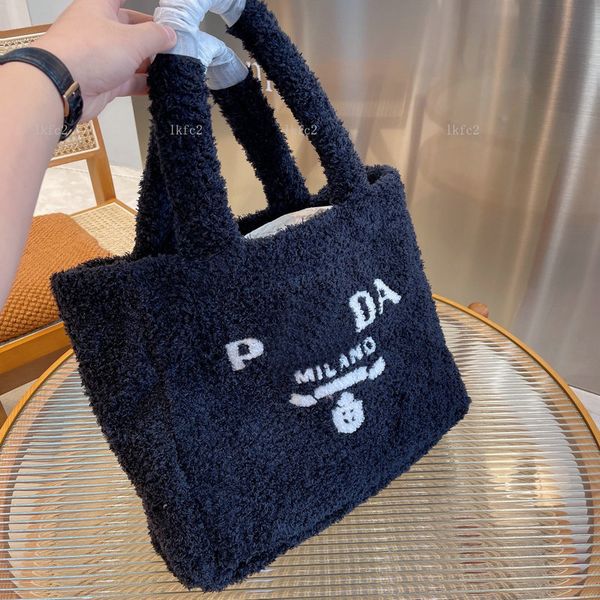 

winter women furry shoulder bags luxury designer warm fur fashion shopping bag triangle letter printed soft totes medium size four colors