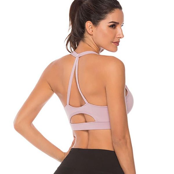 

gym clothing sports bra fitness women backless tank padded hollow active solid crop energy push up wear underwear, White;black