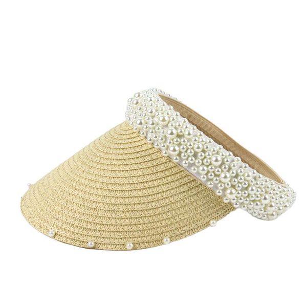 

fashion designers empty visors internet celebrity hats pearl decoration summer sun-proof korean style casual fresh adjustable vacation sunsh, Blue;gray