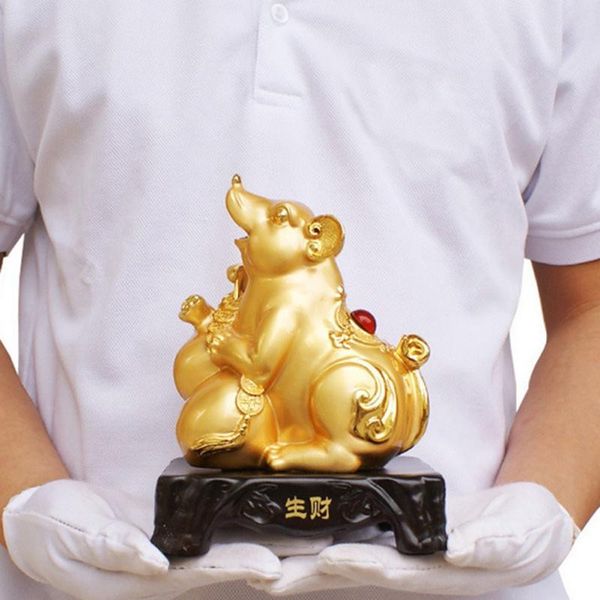 

feng shui chinese zodiac rat/mouse year golden resin collectible figurines home office decoration luck for your decorative objects &