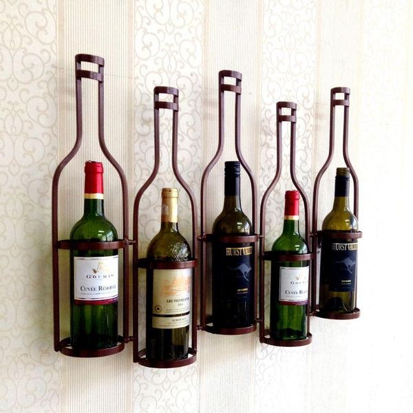 

creative unique metal 5 bottles shaped wall wine rack , holds tableracks