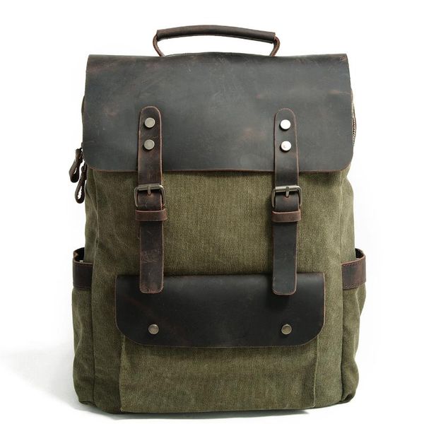 

backpack backpacks for men vintage waxed leather canvas rucksack neutral fashion school bag lapportable daypacks wearproof travel