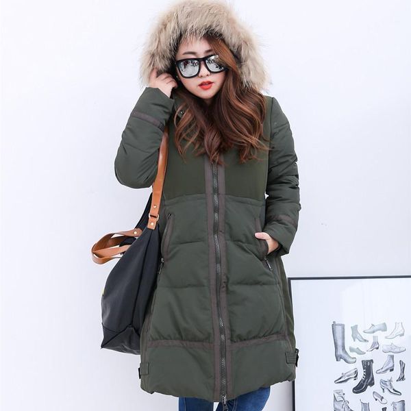 

women's down & parkas women 2021 coat jacket female white duck hood imitation fur collar thicken warm winter jackets plus size 9xl hj11, Black