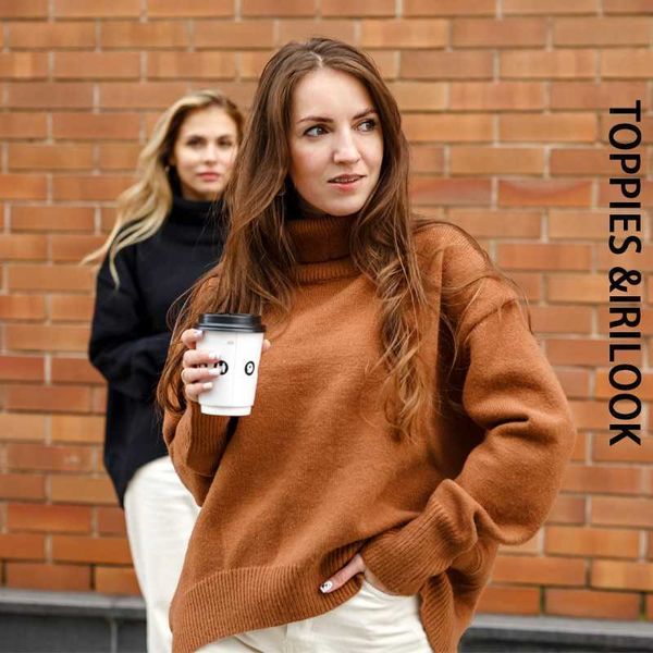 

ies winter woman sweater turtleneck oversize pullovers jumper female knitted irregular hem korean clothing 210714, White;black