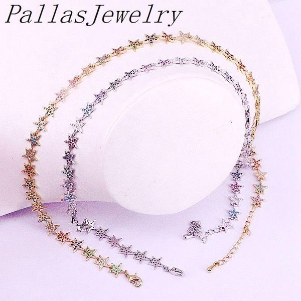 

3pcs 2021 arrived bohemia gold/silver colorful cz paved star design fashion necklace chokers, Golden;silver