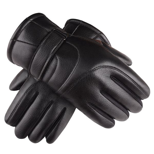 

Men Driving Cold-proof Wind-proof Thickened Five Fingers Gloves PU Leather Keep Warm Touch Screen Glove