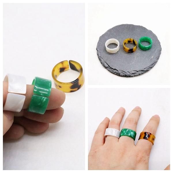 

cluster rings cute white green tortoise resin, Golden;silver