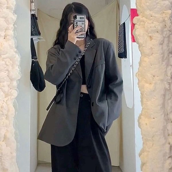 

asakawa jiuyi suit jacket women's version loose grey suit jacket fall and winter versatile fried street wear, Black;brown