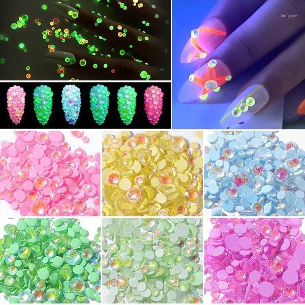 

nail art decorations hnuix luminous rhinestones party theme glow in dark fluorescent nails gems stone over 300 pcs neon night polarized ligh, Silver;gold