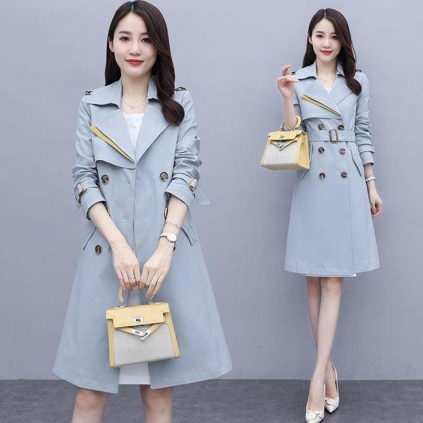

women's trench coats 2021autumn korean slim mid length coat women arrival double breasted belted female casual solid office outwear, Tan;black