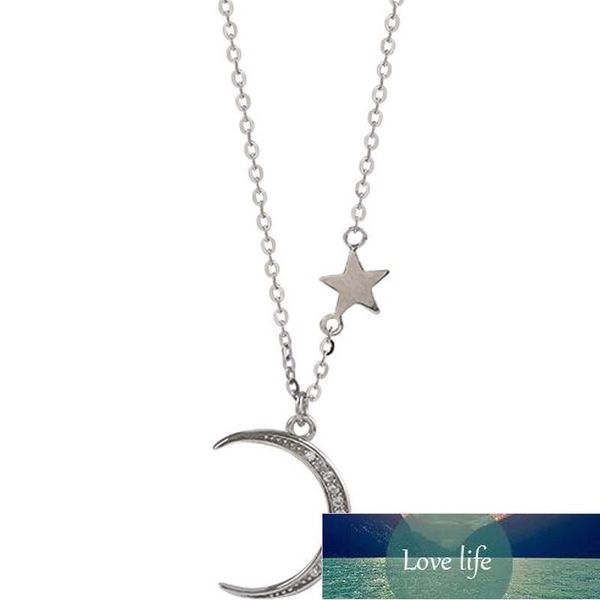 

925 sterling silver dainty jewelry moon star zircon choker necklace for women bride clavicle chain necklace birthday gift s-n679, Golden;silver