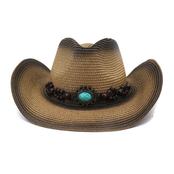 

2021 retro painting men women straw western cowboy hat handmade sombrero hombre beach cowgirl jazz sun hat, Blue;gray