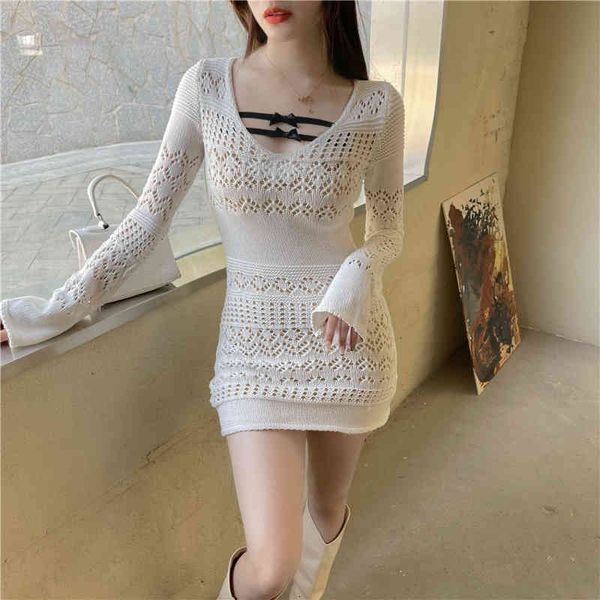 

casual dresses summer 2021 women knitted white bodycon pencil sheath elegant hollow out vestidos de mujer robe femme 4tbo, Black;gray