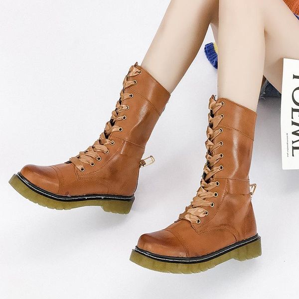 

lace up autumn and winter leather button boots, military boots, Black