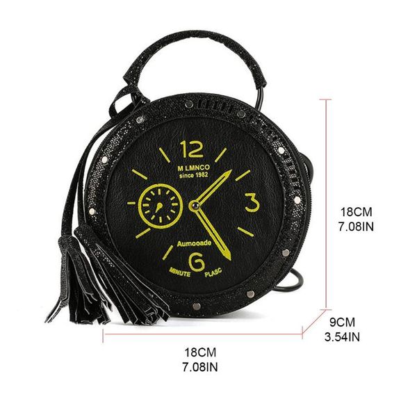 

evening bags 50ld sequin crossbody bag pu leather clock shape shoulder purse for women fashion tassel clutch messenger tote
