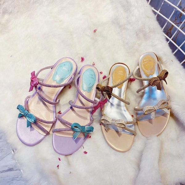 

dress shoes koovan women's sandals 2021 spring summer colorful rhinestone rome snake sweet princess rc bow and slippers female, Black