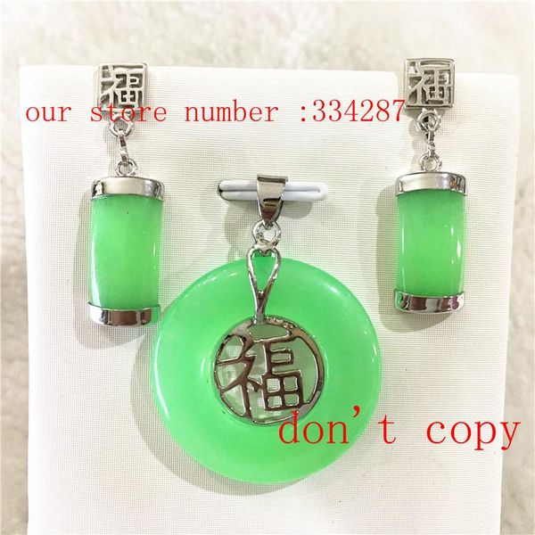 

earrings & necklace natural green stone good fortune pendant and set, Silver