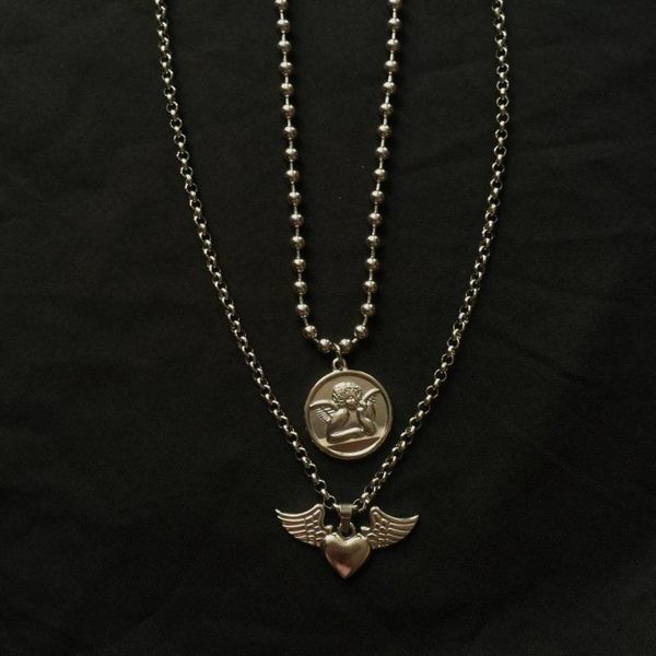 

pendant necklaces fashion necklace chain of clavicle soil moisture retro cupid love cool disco dancing girl beads metal women titanium, Silver