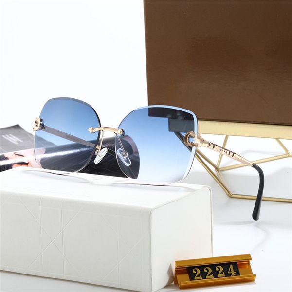 

2021 fashion 2224 sunglasses connected lens square frameless goggle come case 2224s with box, White;black