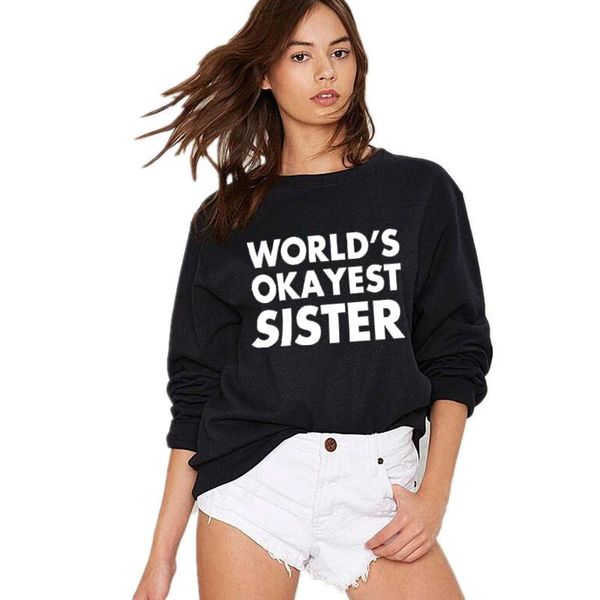 

women's hoodies & sweatshirts women funny crewneck fashion streetwear pullover black white world's okayest sister sweatshirt gift