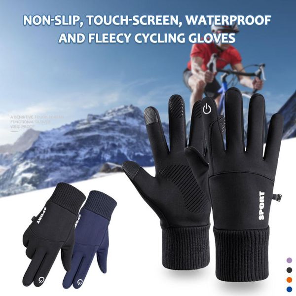 

men outdoor warm thickening movement anti-skid gloves waterproof skiing touch-screen cycling, Black