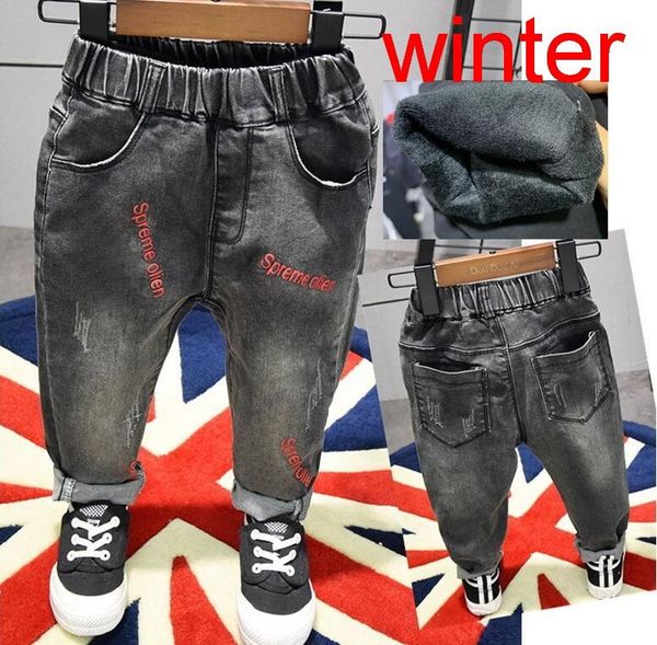 

jeans winter kids cotton pants boys letter fleece warm long infantis thick trousers 2-6years, Blue